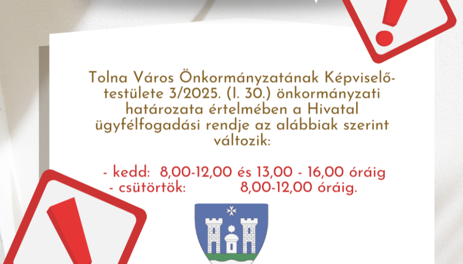 Ügyfélfogadási rend változás
