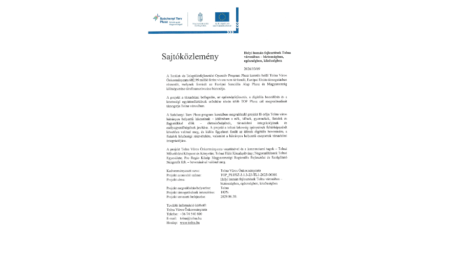 SZÉCHENYI TERV PLUSZ -HELYI HUMÁN FEJLESZTÉSEK
