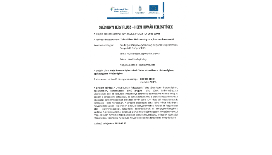 SZÉCHENYI TERV PLUSZ -HELYI HUMÁN FEJLESZTÉSEK